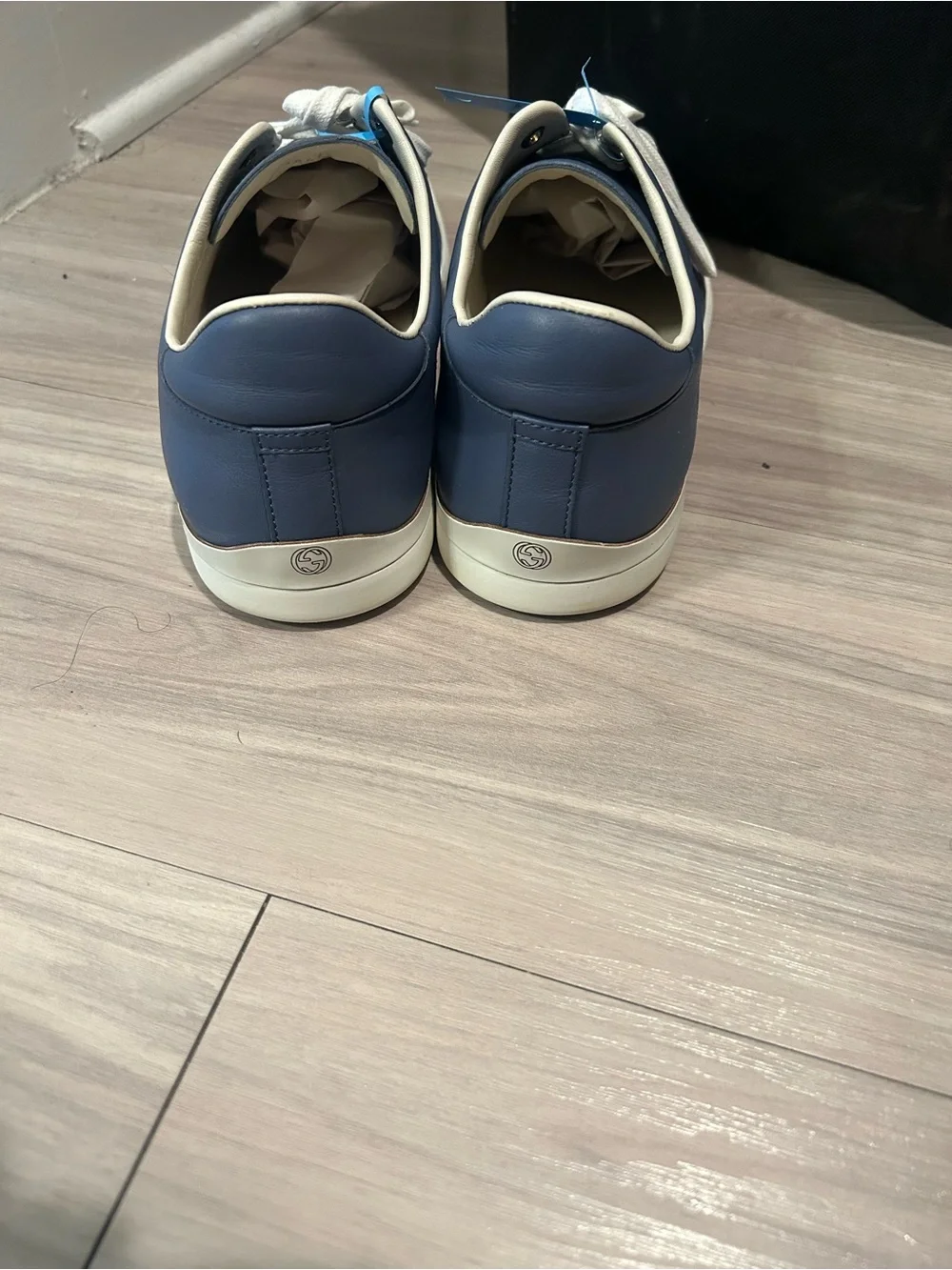Gucci Blue Leather Low-Top Sneakers with White Laces